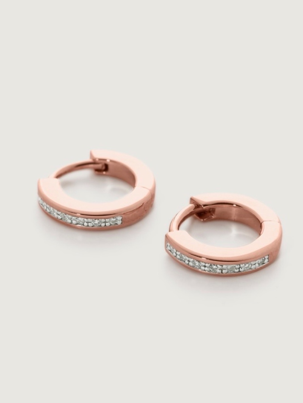 Monica Vinader Rose Gold Diamond Mini Huggie Earrings